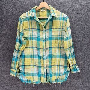 La Miel Shirt Women S Small Blue Plaid Button Up Collared Long Sleeve Cotton